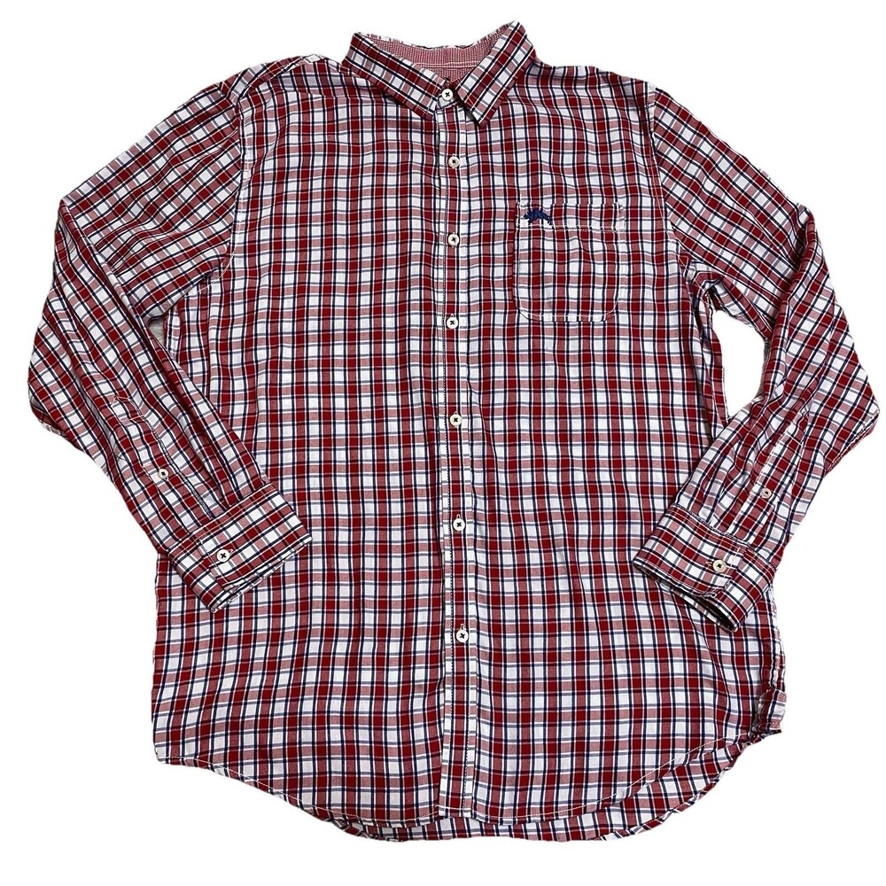 American Rag Men’s Long Sleeve Button Down Shirt Size Large Red White Blue Plaid